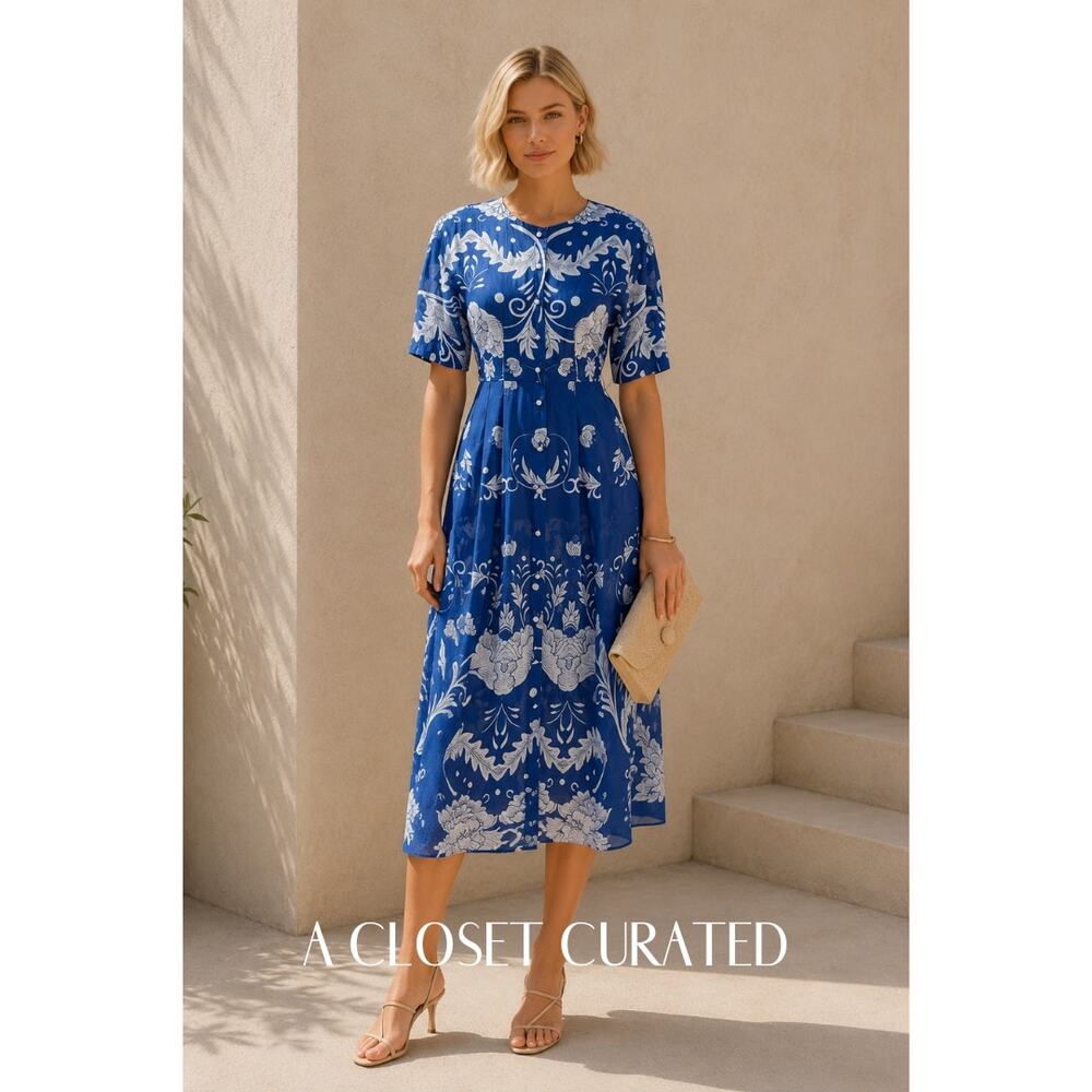Alice McCall Maggie May Blue White Midi Dress 0 Silk Cotton